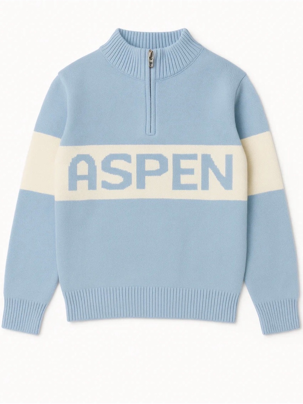 Monkeys aspen Half-Zip Knit Sweater - Light Blue & off white